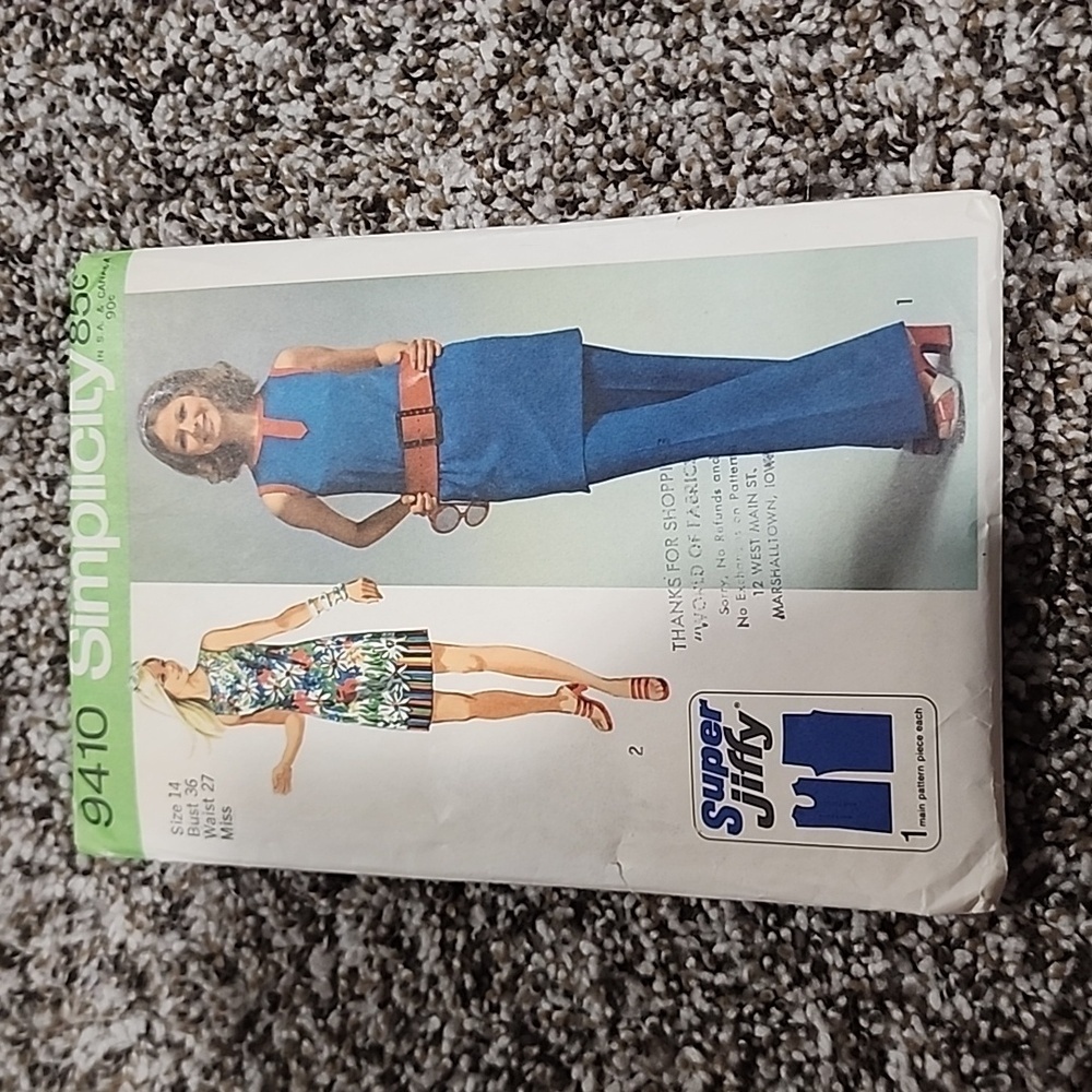 Simplicity Super Jiffy Mini Dress and Pants Pattern 9410 Size 14